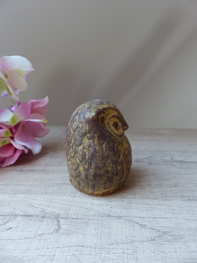 Petit Photophore Bougeoir Vintage Chouette Hibou en Grès Fait Main Vintage