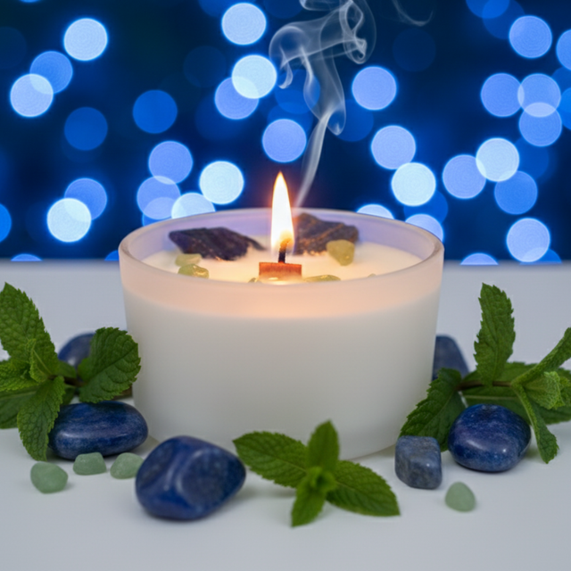 Bougie en Cristal Chakra de la Gorge - Pouvoir de Guérison