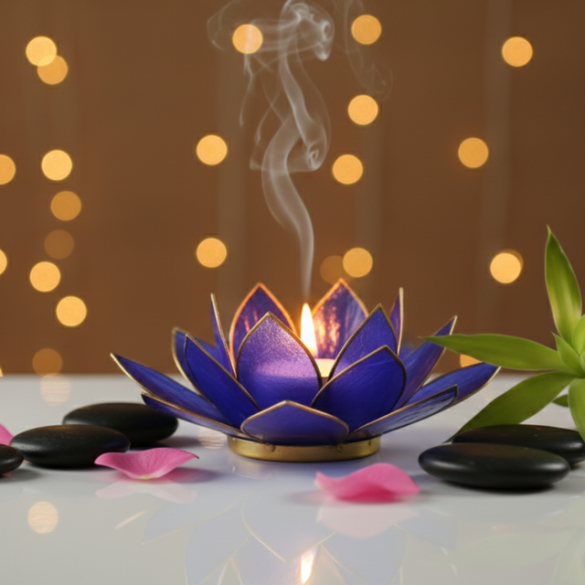 Photophore naturel Lotus - Indigo