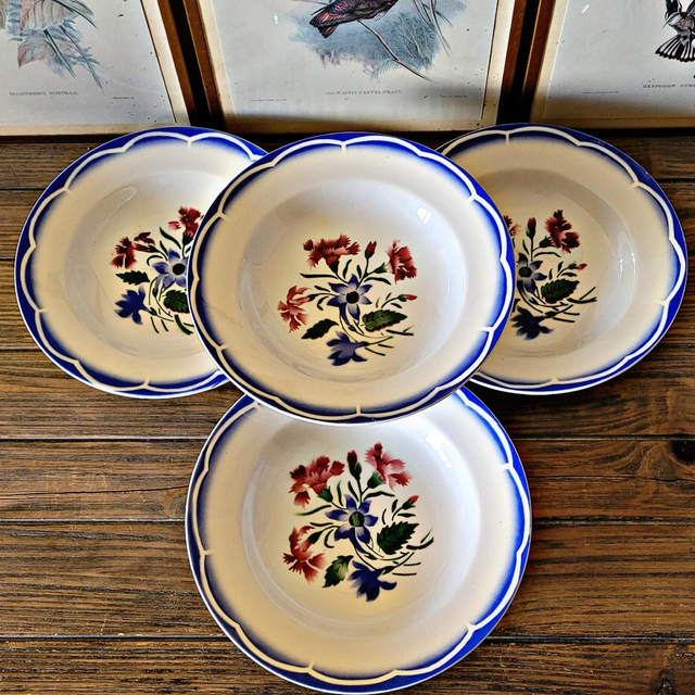 X Assiettes creuses Digoin Sarreguemines modèle Elorn motif floral