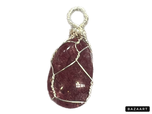 Wire wrapped deep purple crackle quartz