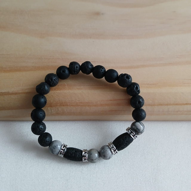 Jongens armband met Lavasteen &amp; Picasso Jaspis (3.064)