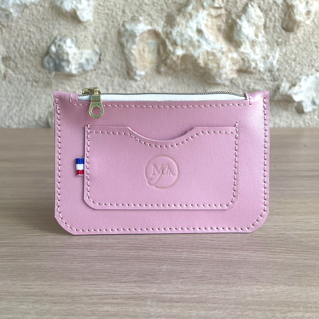 Porte cartes / porte monnaies rose clair irisé 