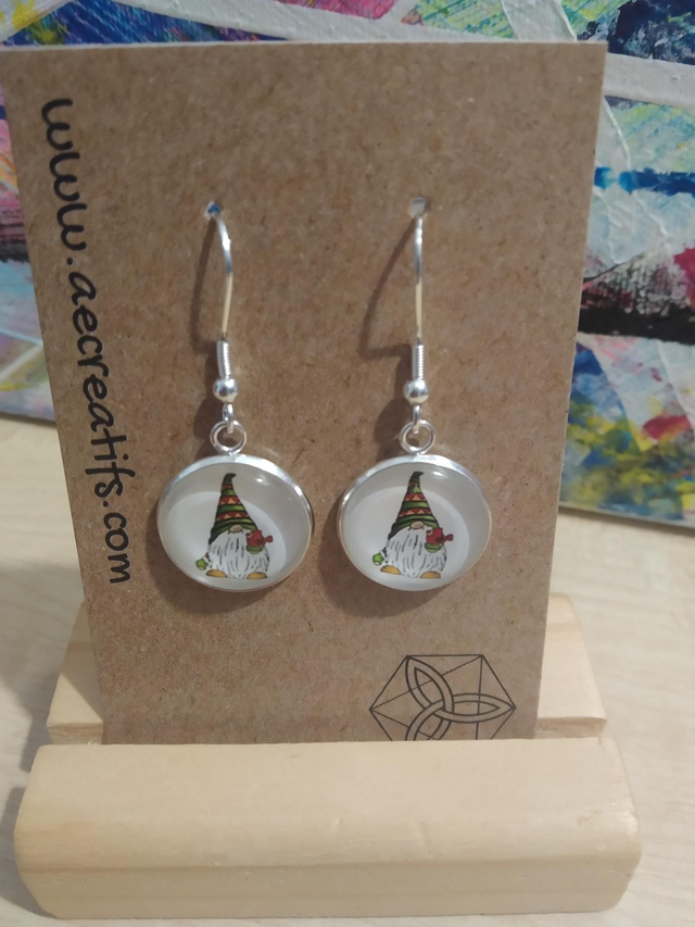 Boucles d&#039;oreilles cabochons gnome oiseau 