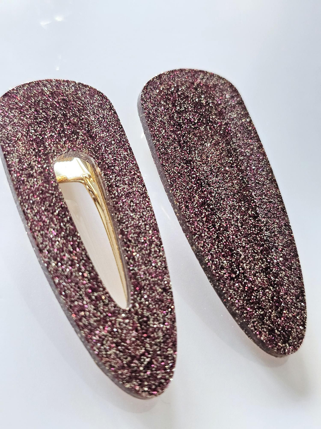 DUO BARRETTES AUX PAILLETTES PRUNES &amp; DOREES