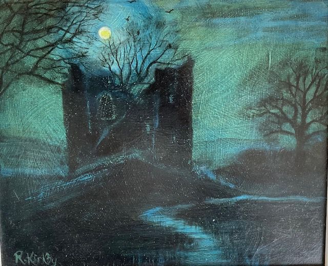 RK94 Moonlight over Hopton Castle by Ruth Kirkby,  Oil