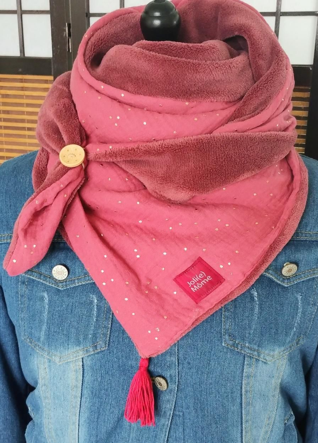 Écharpe chèche DOUDOU/Double gaze vieux rose