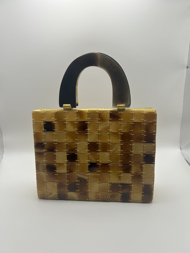 1960s Vietnamese Tortoiseshell Tile Handbag with Acrylic Handles