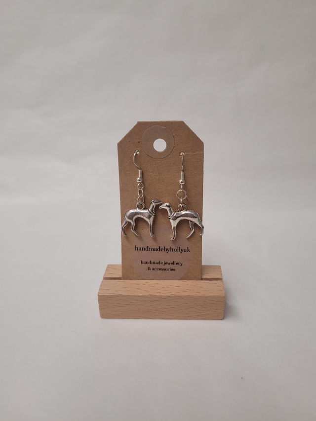 Greyhound Charm Drop Earrings - Silver Plated - HBH-026