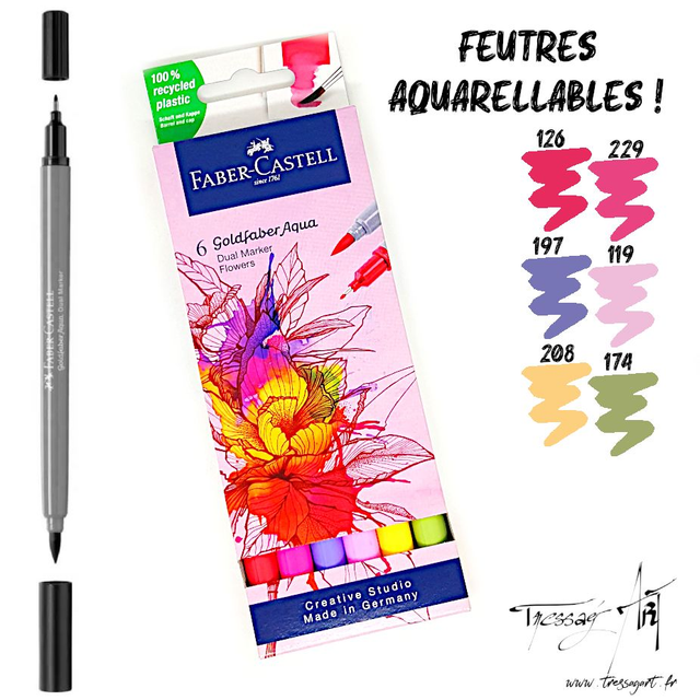 FABER CASTELL - 6 FEUTRES DOUBLE POINTE GOLDFABER AQUA FLOWERS - FB099