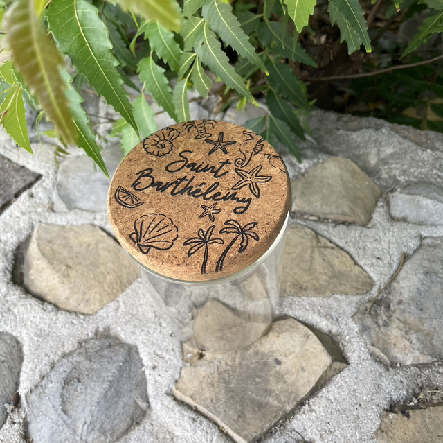 Bocal couvercle liège gravé