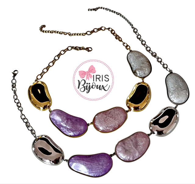 Collana maxi pietre lilla e rosa 