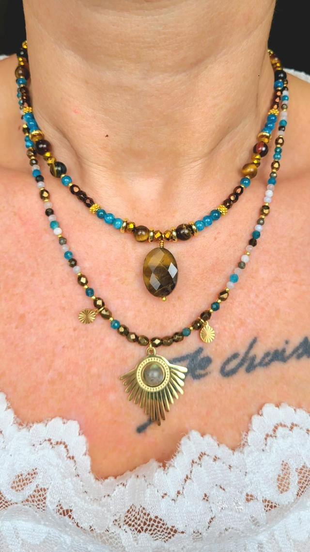 Collier Apatite & Œil du Tigre – Courage & Clarté