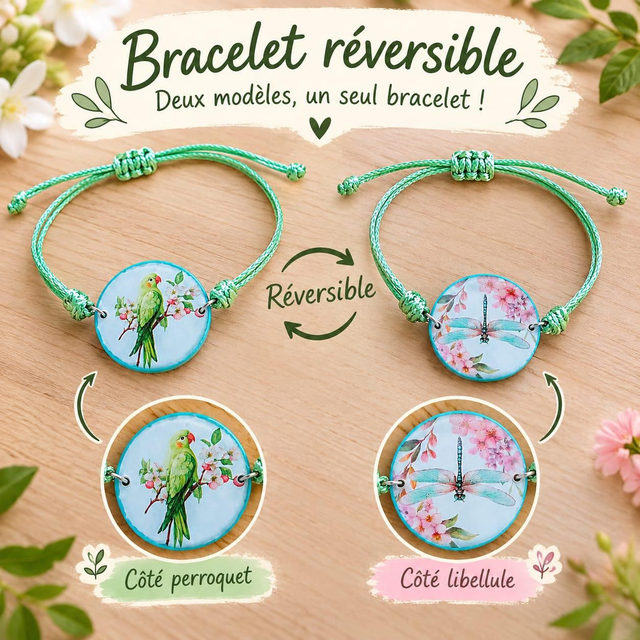 Bracelet réversibles enfant perroquet et libellule 