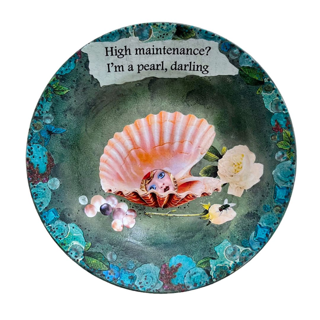 &quot;High Maintenance? I&#039;m a Pearl, Darling&quot; Green Upcycled Wall Plate - House of Frisson