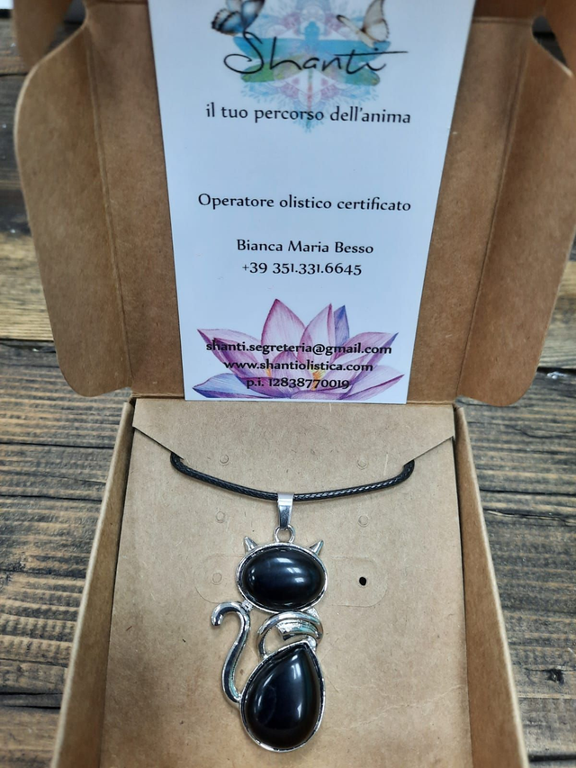 Amuleto donna serie "gattini" tormalina nera