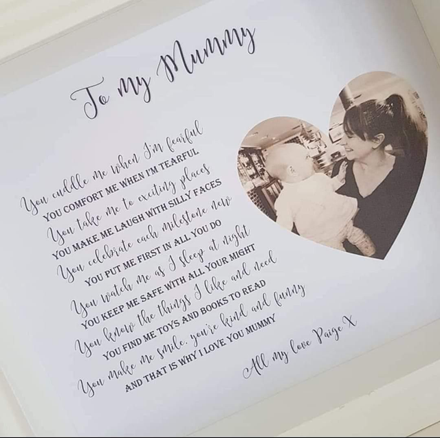 Mummy picture frame with poem, personalised gift for her 