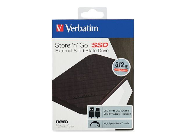  Verbatim Store &#039;n&#039; Go - SSD - 512 GB - esterno (portatile) - USB 3.2 Gen 1 (USB-C connettore)