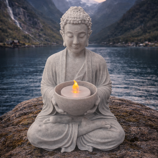Large Buddha LED light holder. Marble effect 