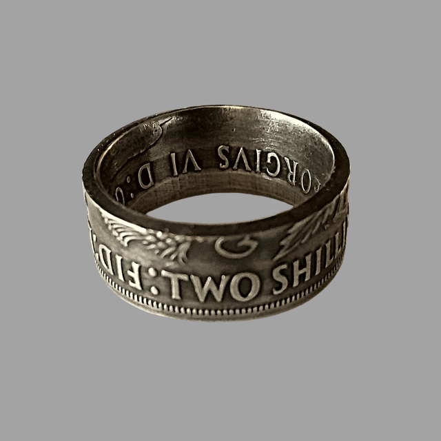 UK Two Shillings 1944 Coin Ring  – 50% Silver  