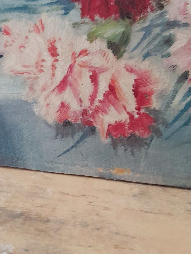 Tableau peinture à l'huile aux oeillets