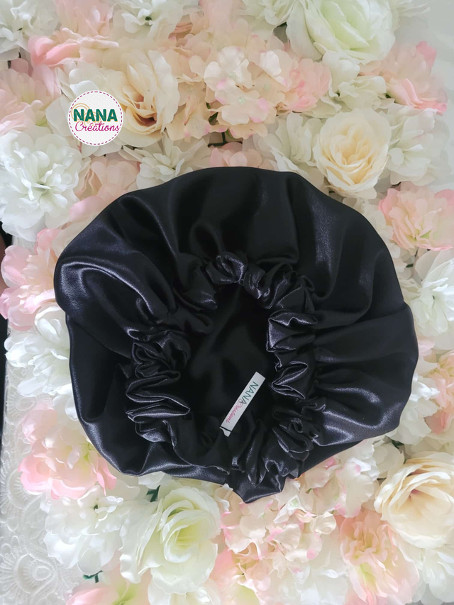 Bonnet en satin américain réversible noir | Protection cheveux nuit | Anti-frisottis | Tailles S, M, L | Double épaisseur fait main