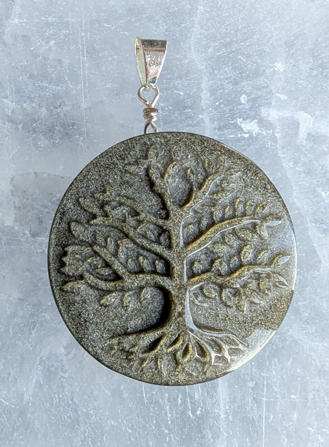 Arbre de vie relief en Obsidienne dorée 