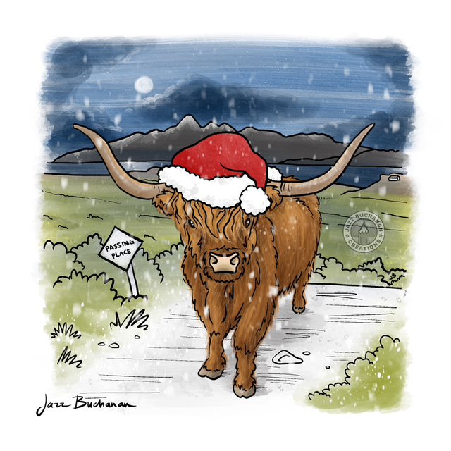 Highland cow Christmas card