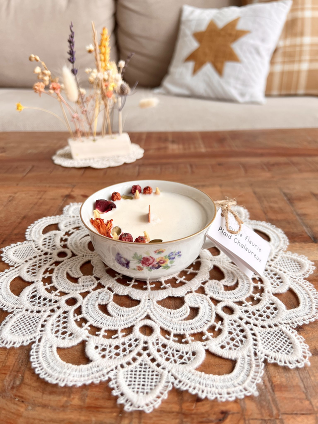 Bougie Plaid chaleureux - tasse à thé &quot;bouquet coloré&quot;