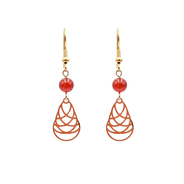 Boucles d'oreilles Cornaline Goutte Acier Doré