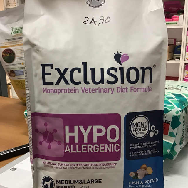 EXCLUSION HYPOALLERGENIC DOG HYPOALLERGENIC PESCE E PATATE 2KG 8011259002662