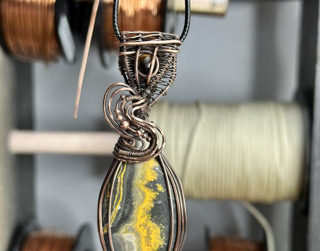 Bumblebee jasper pure copper wrapped pendant 