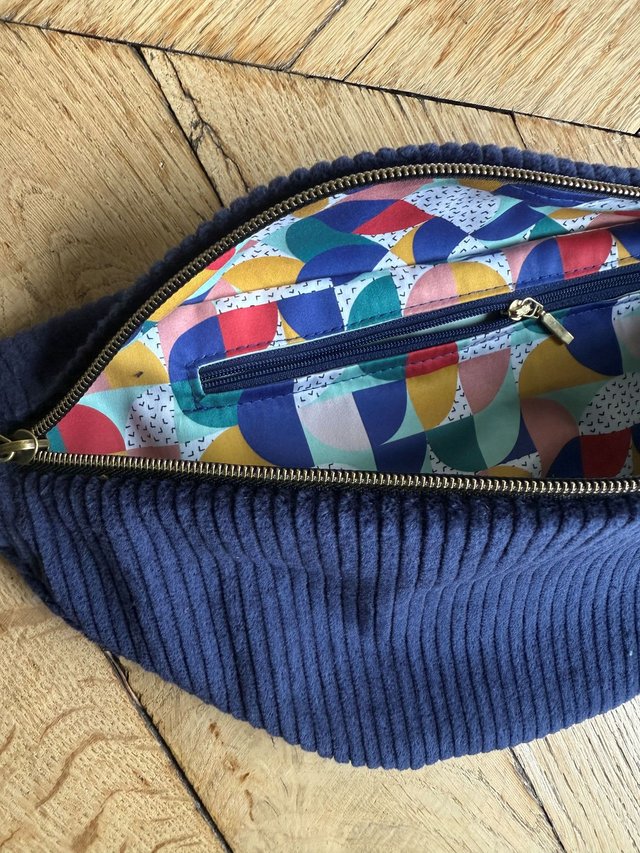 Sac Banane Uni velours côtelé BLEU MARINE