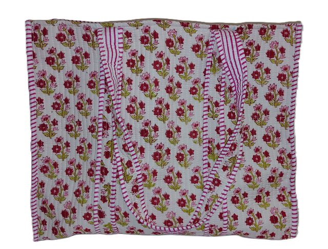 Sac cabas réversible matelassé – Tote bag coton doublé fait main, grand format pour courses, plage ou quotidien - Rose, rouge, vert, blanc 