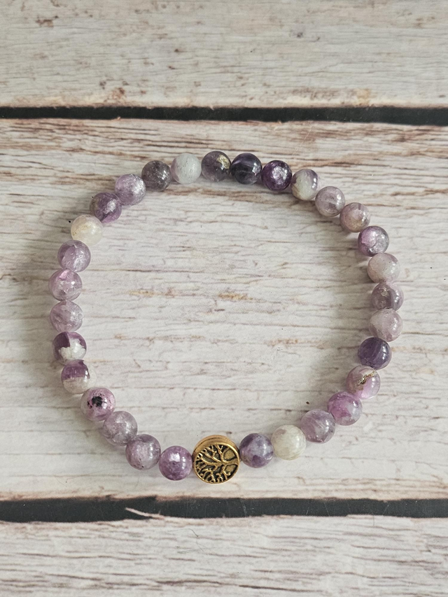 Bracelet en Mica violet ( lépidolite) – 6 mm