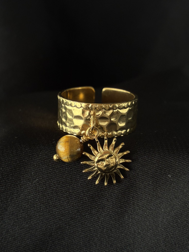 Bague réglable martelée Soleil de Tigre Doré