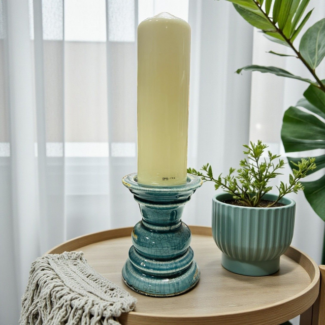 Candelabro "Ocean Vintage" de Cerámica Craquelada Turquesa (15,5 cm)