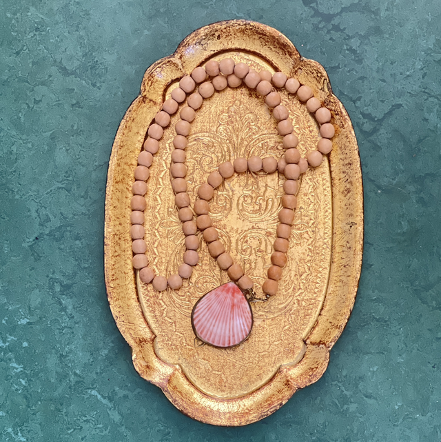 Holz Perlenkette mit Muschel- Geldbörse