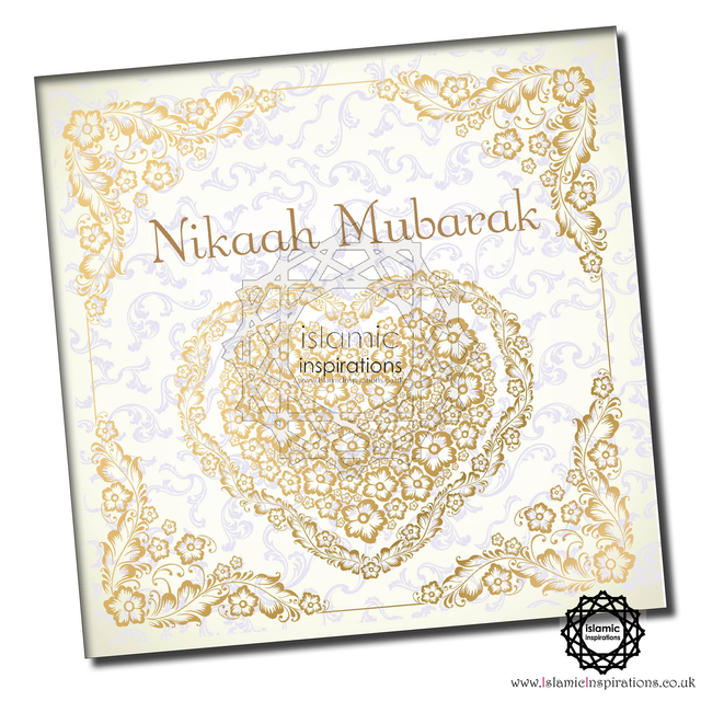 Gold Heart Nikaah Mubarak Greeting Card WWC040