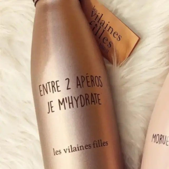 Gourde rose gold irisée "Entre 2 apéros, je m'hydrate"