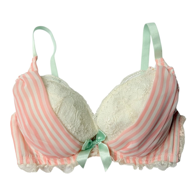 Pink + mint green pinstripe Japanese Bra UK 30D  
