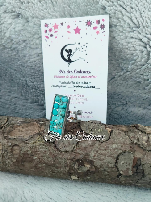 Bague Turquoise "Double Rang Fusion rectangulaire"