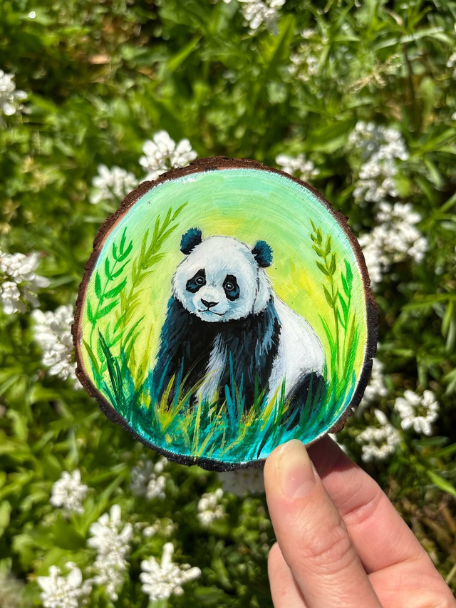 " Panda géant " - peinture rondin de bois 9 cm