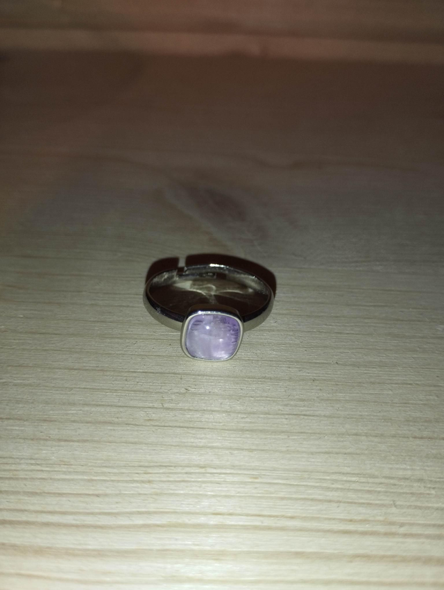 Améthyste bague réglable en métal argenté 