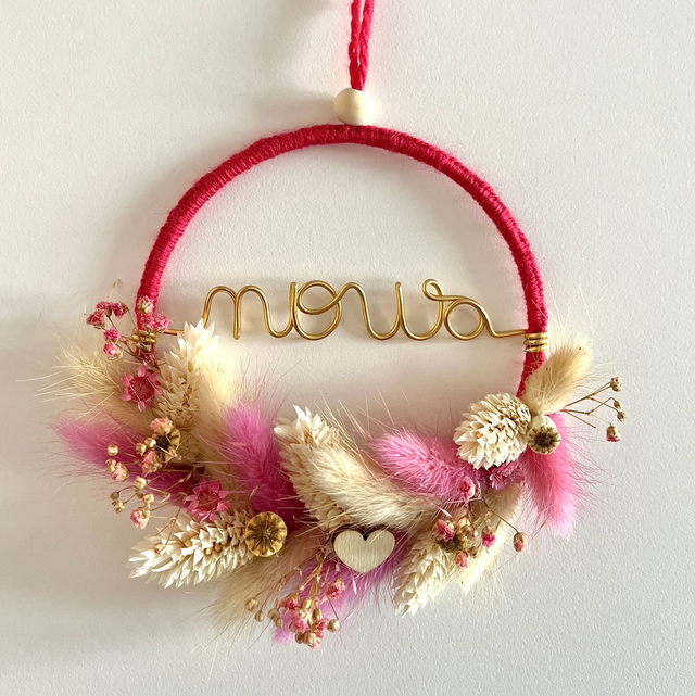 Mini couronne de fleurs « nous » rose 