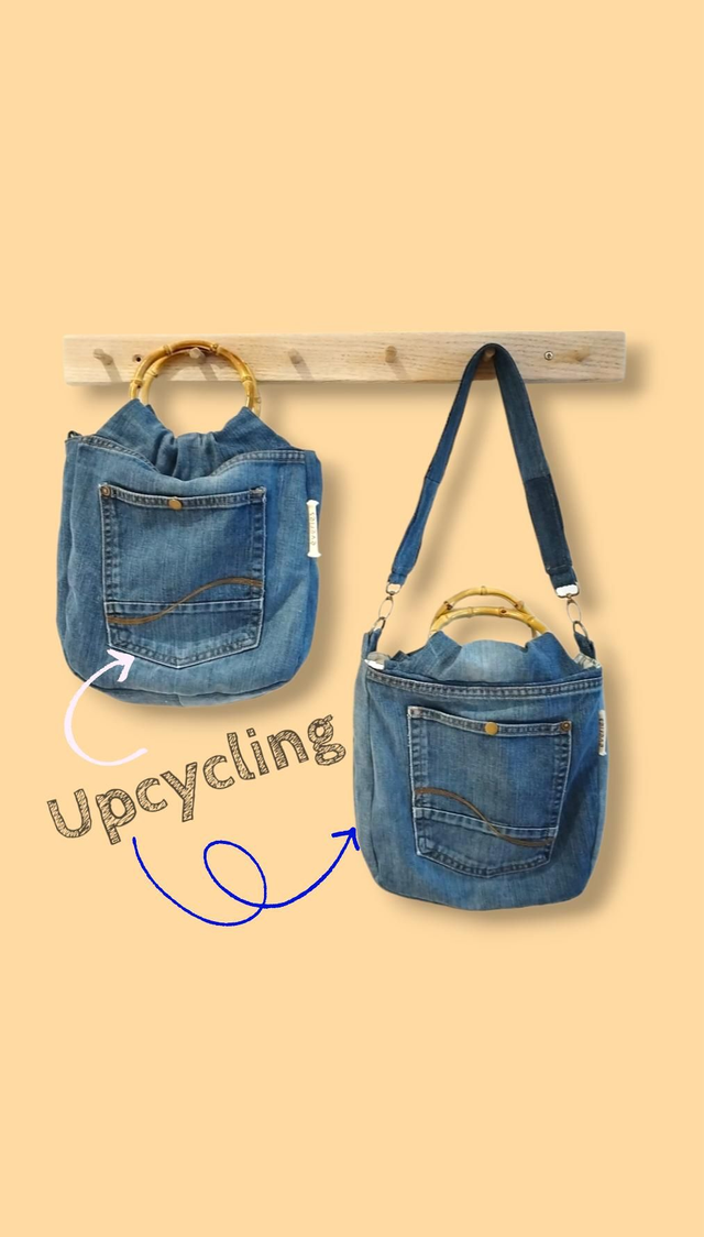 Sac en jeans porté main ou épaule - création upcyclée 