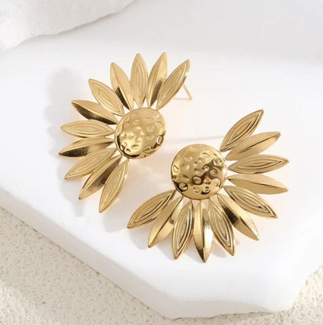 Boucles d'Oreilles "Eclat" Dorées -Demi Tournesols Lisses en acier inoxydable