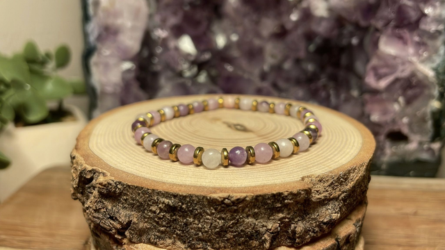 Bracelet LEPIDOLITE 4mm (Avec Hématites)