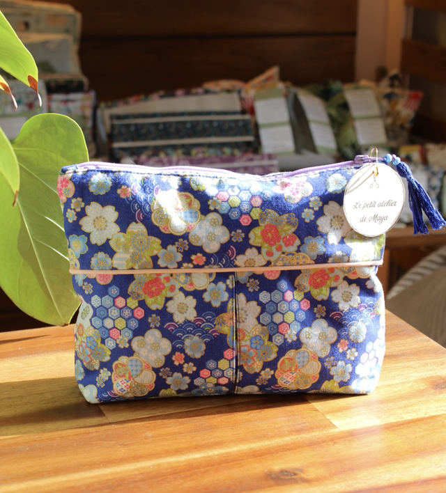 Trousse à maquillage bleue coton japonais / Le petit atelier de Maya 