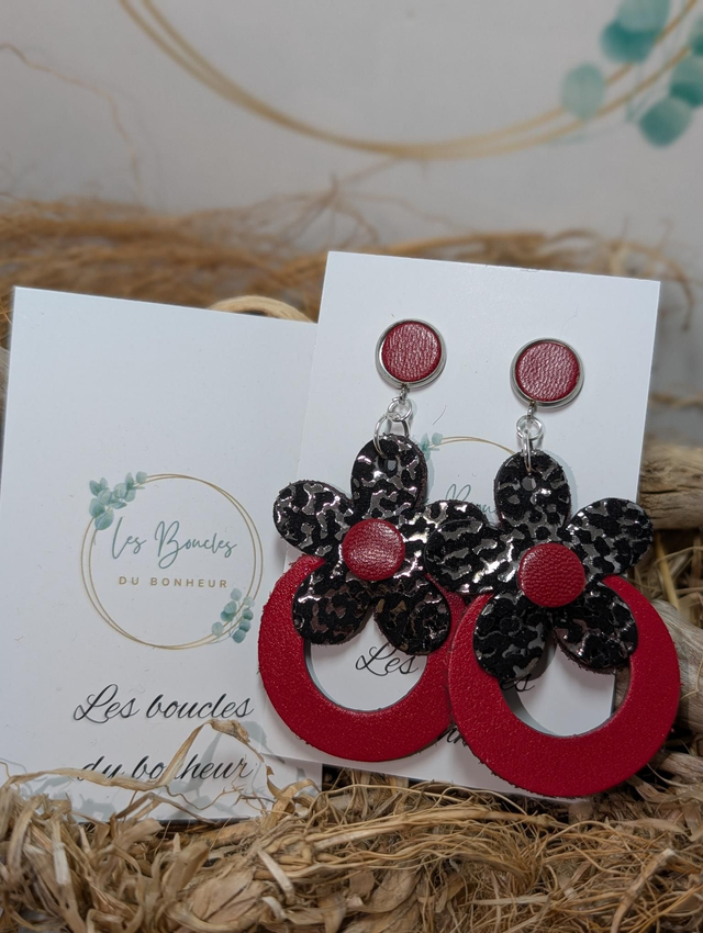 Boucles d&#039;oreilles Baby Marguerite rouge et noir ml000